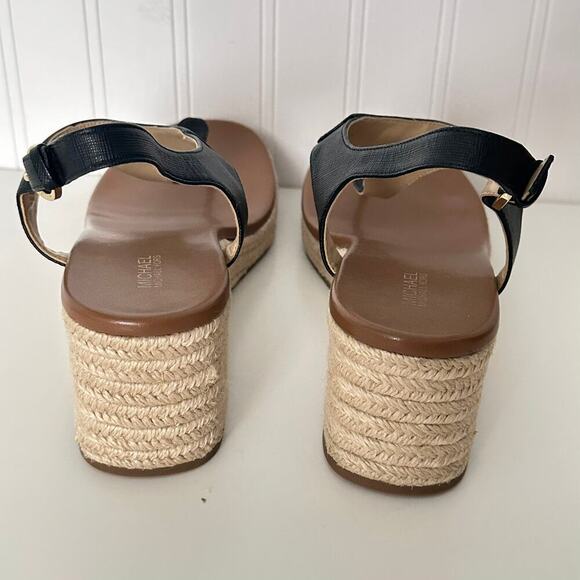 Michael Kors Laney Saffiano Leather Espadrille Wedge Sandals in Black (11) - Picture 14 of 14